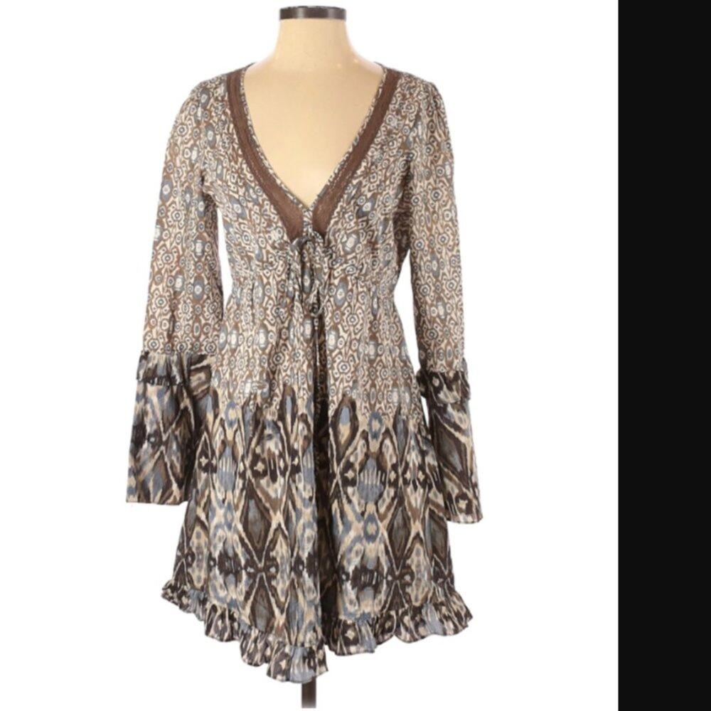 Sanctuary brown tan midi Boho Casual Dress Size SMALL